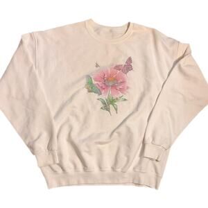 Vintage pink flower and butterfly crewneck sweatshirt (xl)